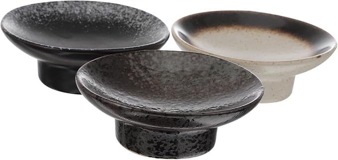 3 Pcs Japanese Ceramic Snack Plates – Household Seasoning Dishes Microwave Dishwasher Safe for Appetizers and Dipping