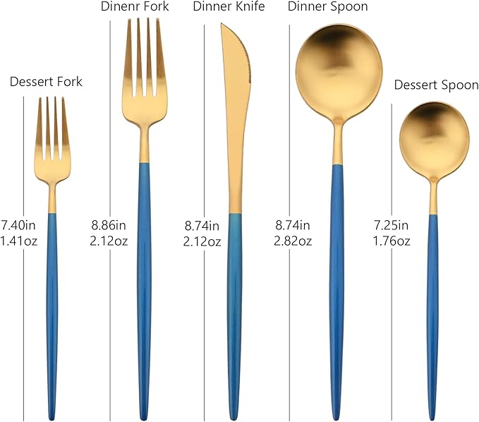 18/10 Stainless Steel Matte Flatware Set (1, Blue Gold)