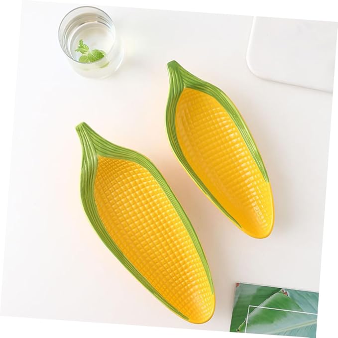 1PC Hand Painted Ceramic Corn Snack Plate Refreshment Serving Dish Unique Kitchen Utensil for Appetizers Fruits Snacks Decorative Tableware for Parties Gatherings