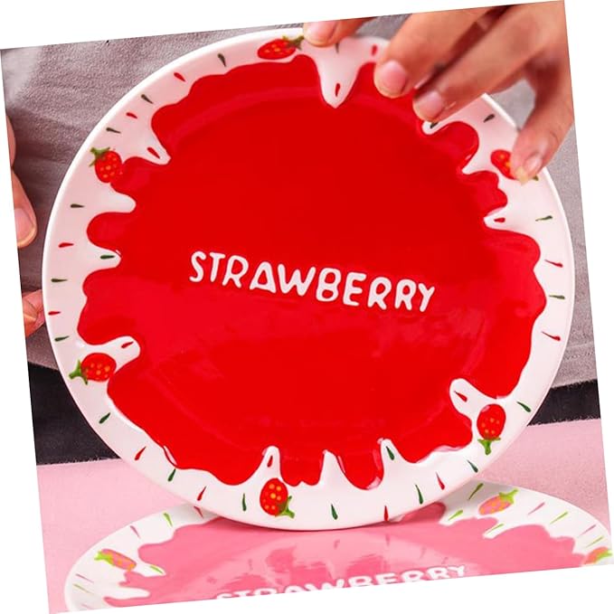 Strawberry Ceramic Plate Deep Snacks Dish for Home Restaurant Elegant Brunch Dinner Serving Premium Quality Kitchen Food Dish for Desserts Fruits