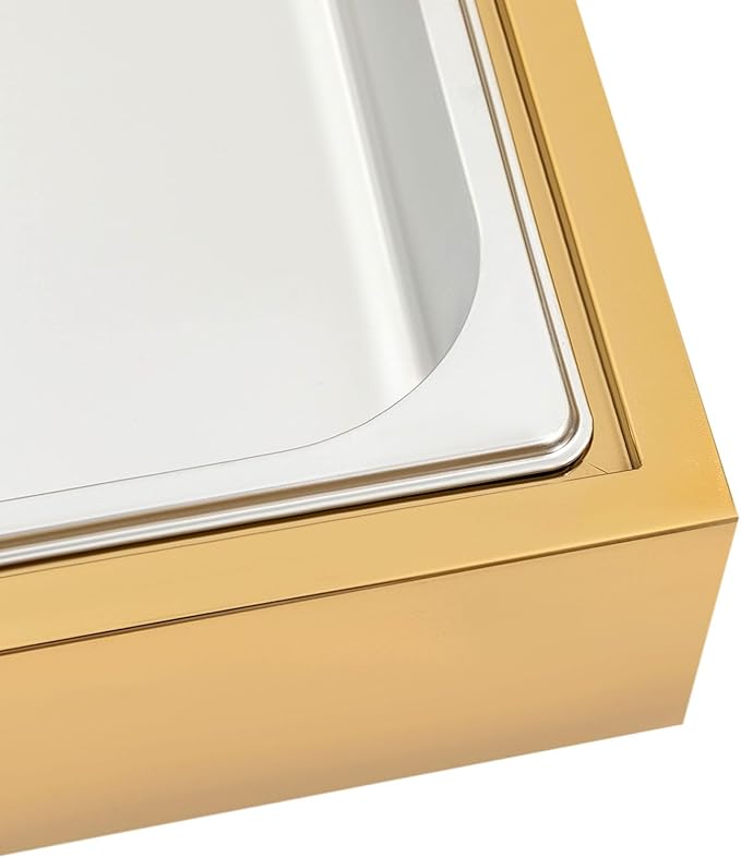 Ice Food Serving Display Tray, 3L/3.17Qt Stainless Steel Buffet Cold Serving Cooler Platter, Cooling Food Dishes Display Plate Case with Clear Cover for Salad, Fruit, Dessert