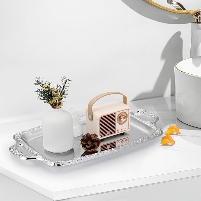 Zerodeko Sturdy Metal Serving Tray Multi-purpose Food Plate Dining Room Easy to Handle