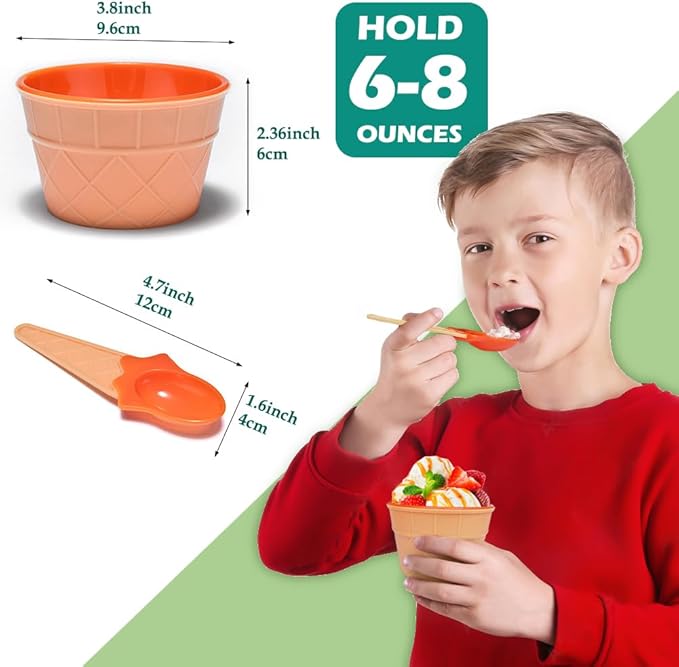 Tellshun Dessert Bowls, 4 Pack Ice Cream Bowl Spoon Set, Frozen Yogurt Cups with Spoons Durable Plastic Candy Color Lovely Dessert Bowl DIY Ice Cream Tools For Festive Party Favor Kids Gift