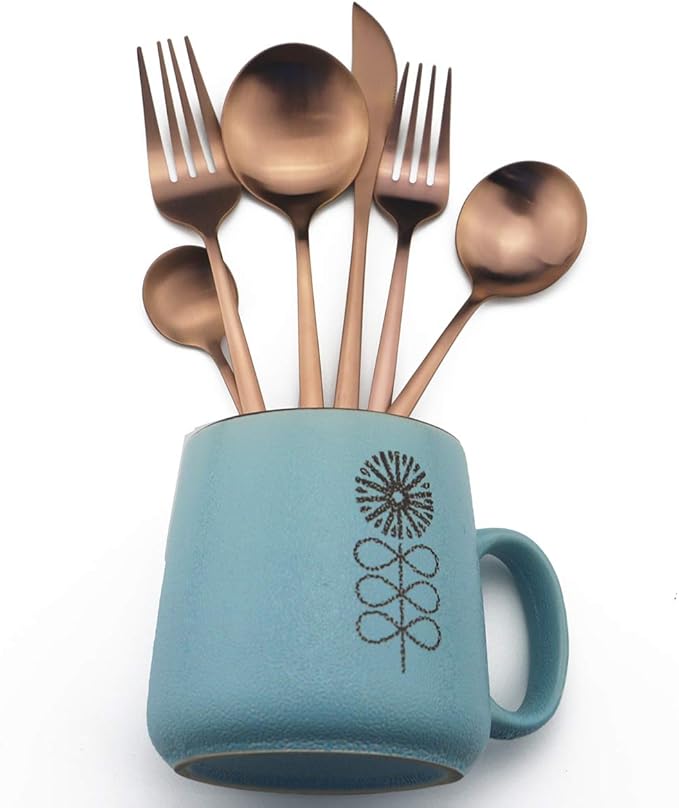 40-Pieces Silverware Set, Flatware Sets Satin Finish, 304 Stainless Steel Utensils Dishwasher Safe Service for 8, Include Dinner Knife/Fork/Spoon Dinnerware Sets (Matte Rose)
