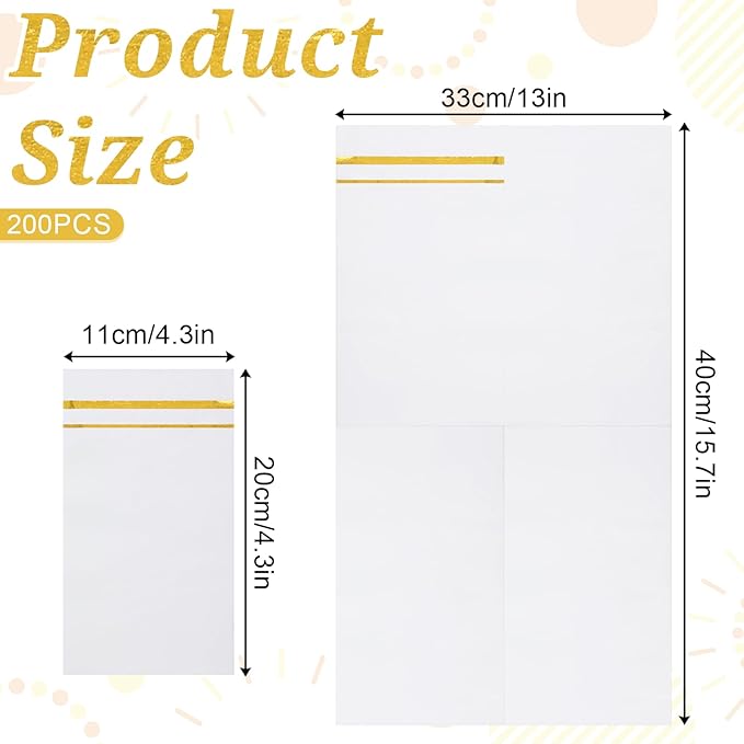 200 Pcs Disposable Napkins 3 Ply White and Gold Trim Napkins Soft Absorbent Paper Guest Towels for Bathroom Wedding Dinner Anniversary Bridal Baby Shower Birthday Party