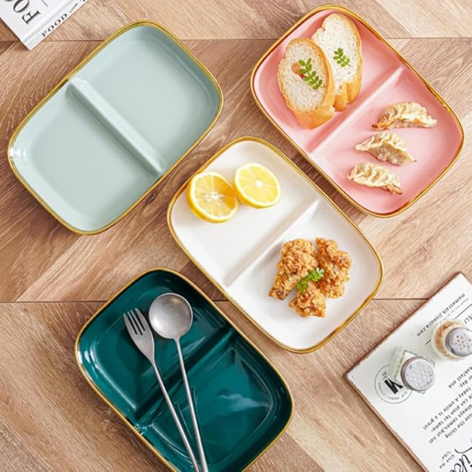 Porcelain Healthy Eating Plate, Ceramic 2 Compartment Divided Plates, Portion Control Plates for Adults Weight Loss, Length: 23.8cm/9.37 inch