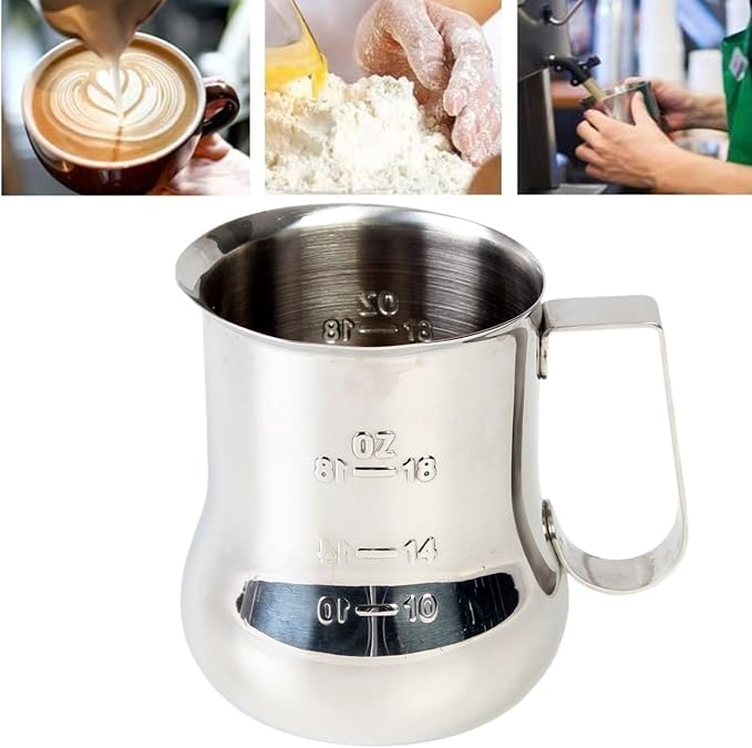 TrueCraftware- 24 oz Stainless Steel Espresso Milk Steaming Pitcher with Measuring Scale- Steaming Pitcher Coffee Bar Cappuccino Barista Tools Milk Jug Steamer Frother Cup