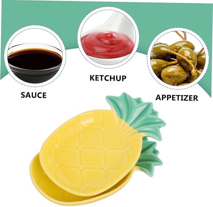 2Pcs Small Pineapple Shaped Ceramic Seasoning Dish Stylish Soy Sauce and Vinegar Plates Appetizer and Flavor Dish for Side Sauces Kitchen Decor