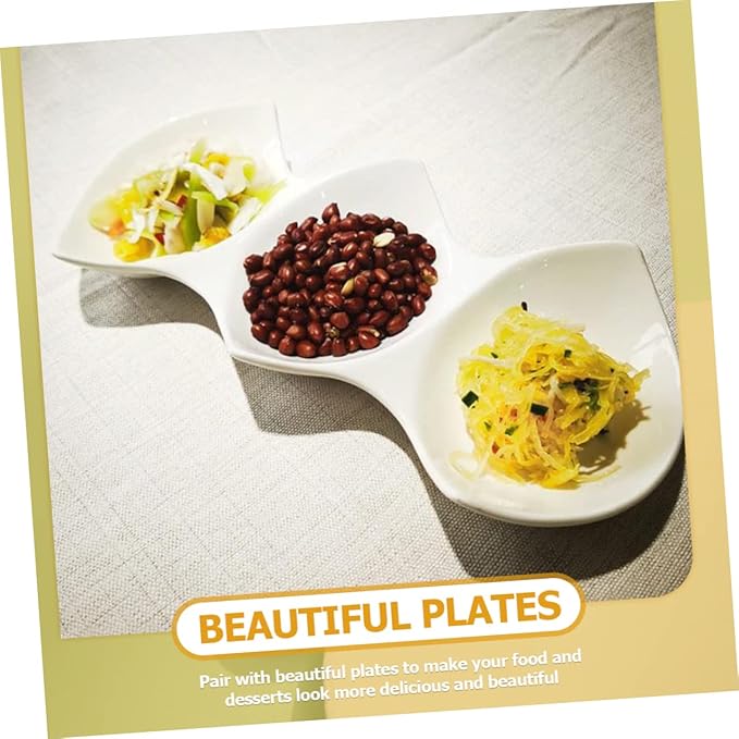 PRETYZOOM Triple Sauce Dishes Three-grid Ceramic Serving Bowls Appetizer Plate Condiment Bowl