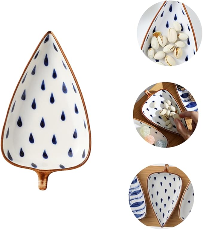 Homoyoyo Ceramic Snack Serving Plate with Leaf Design for Appetizers Sauces and Desserts for Home Dining Restaurants and Events