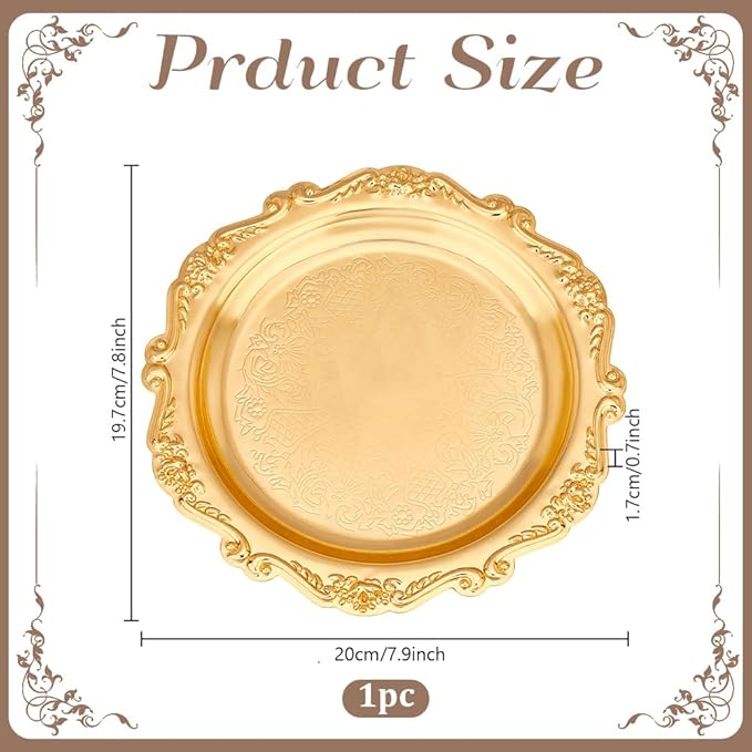 PH PandaHall 7.8" Gold Tray Jewellery Display Tray Decorative Serving Tray Vintage Style Candle Tray Dispenser for Wedding Party Home Kitchen Centerpiece Display Countertop Organization