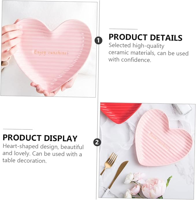 PRETYZOOM Heart Shaped Ceramic Steak Plate Food Serving Dish for Salads Desserts and More Romantic Dinners and Special Occasions and Unique Design