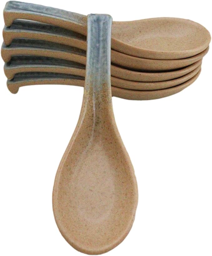 Ebros Gift Artistic Blue River Ao Nagashi Collection Dinnerware Serveware Kitchenware Set Asian Japanese Restaurant Supply (Pack Of 6 Ladle Hook Style Soup Spoons)