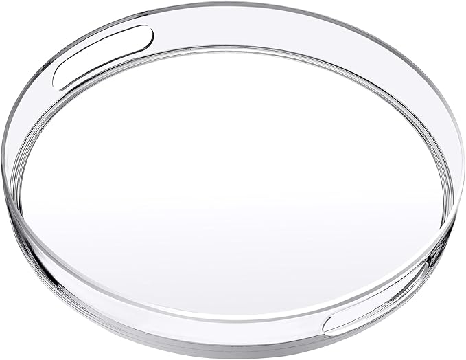 Amazing Abby - Sultana - 1-Pack Acrylic Vanity Tray (12" Dia.), Plastic Bathroom Countertop Organizer, Round Coffee Table Tray, Clear Dish for Home Decor, Great for Makeup, Perfume, Jewelry, and More