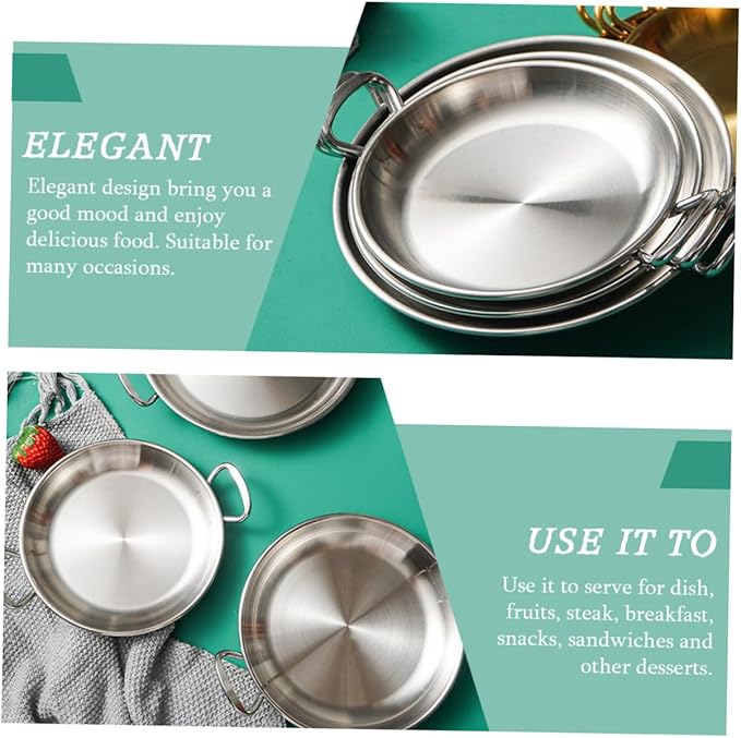 Stainless Steel Serving Plate Double Handles for Seafood and Snacks Kitchen Food Holder for Home Restaurant and Bar