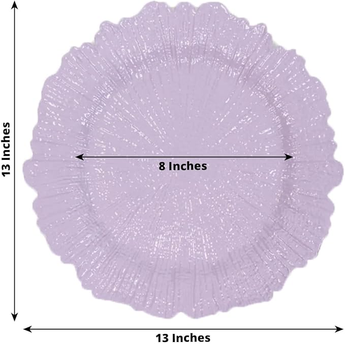 13" Charger Plates - Set of 24 - Acrylic Lavender Lilac Round Reef Disposable Chargers, Ideal for Dinner Party Wedding Holiday Bulk Events