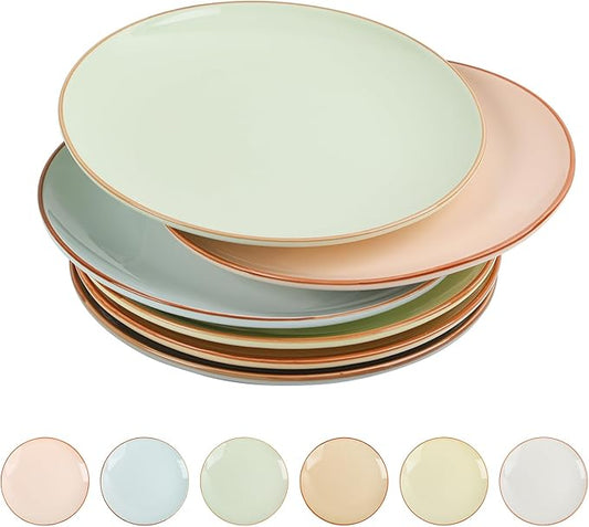 Dinner Plates Set of 6-10 Inch Large Ceramic Plate for Salad, Pasta, Steak - Colorful Modern Serving Dishes - Microwave, Oven and Dishwasher Safe - Assorted Candy Hue