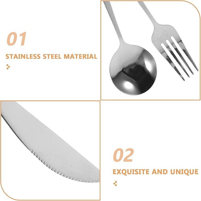 Artibetter Stainless Steel Flatware Set 24pcs with Cutting Knife Forks and Spoons, Silver Dinnerware for Kitchen and Dining, Serving Utensil Set in Box for Home and Banquet