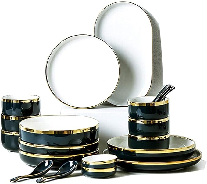 Nordic Style Tableware Set, Ceramic Plate And Bowl Set, Family Restaurant Tableware, 2/4/6 Person Tableware Set, Handmade Ceramic Utensils (Cyan White 26 pcs)