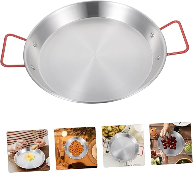 28cm Stainless Steel Snack Tray with Red Double Handles Decorative Serving Platter for Picnics and Parties Kitchen Tableware
