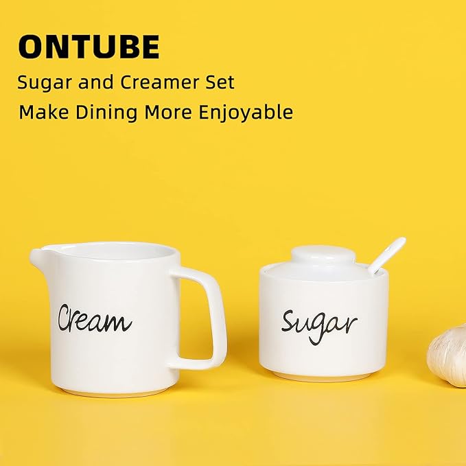 ONTUBE Porcelain Sugar bowl and Creamer Set of 3,White
