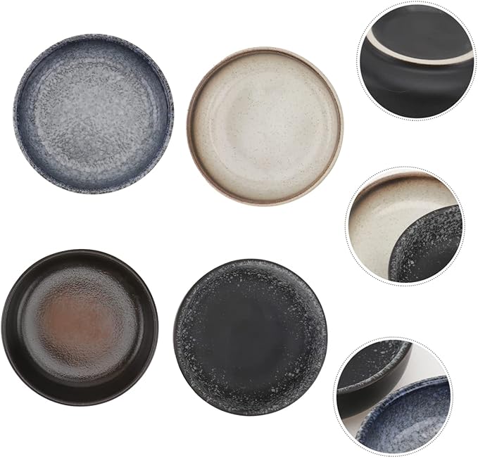 4pcs Ceramic Sauce Plates Small Appetizer Dipping Dishes for Home Use Ethnic Style Tableware Dishwasher Safe for Soy Sauce Vinegar and Spices