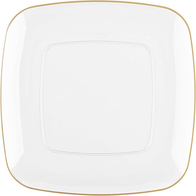 PLASTICPRO Square Clear Plastic Organic Design Party Plates includes 64 7.25'' & 64 10'' Premium heavyweight Elegant Disposable Tableware Dishes