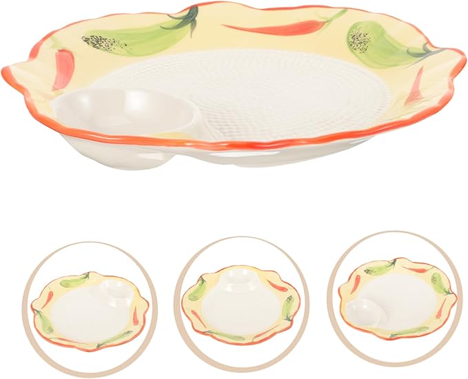 Creative Ceramic Dumpling Plate Sauce Dish Large Non-Stick Divided Serving Tray for Home Use for Sushi Appetizers and Snacks