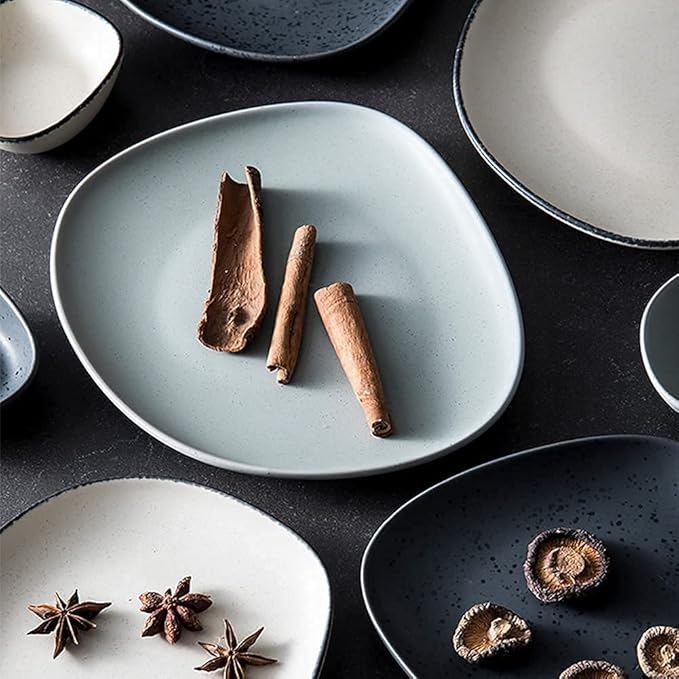 Dinnerware Sets, Nordic Style Irregular Porcelain Tableware Set with Plates Bowls and Dish, Ceramic Dinner Set for Home Kitchen and Dinning, Microwave Dishwashe