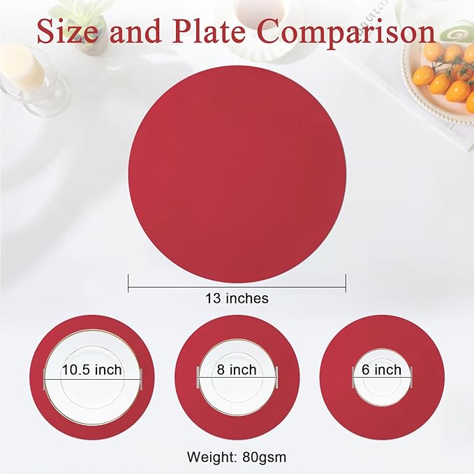 SHACOS 100 pcs Christmas Disposable Round Paper Placemats 13 inch Colored Paper Decorative Place Mats for Wedding Birthday Party Events Table Decoration, Dark Red