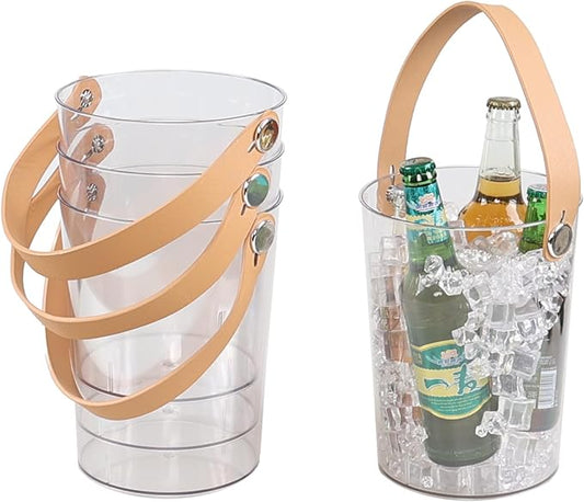 Xyskin 4 Pack 4.5 Liter Clear Ice Bucket with Carry Handle, Beer Drink Storage Cooler Plastic Ice Tub for Party