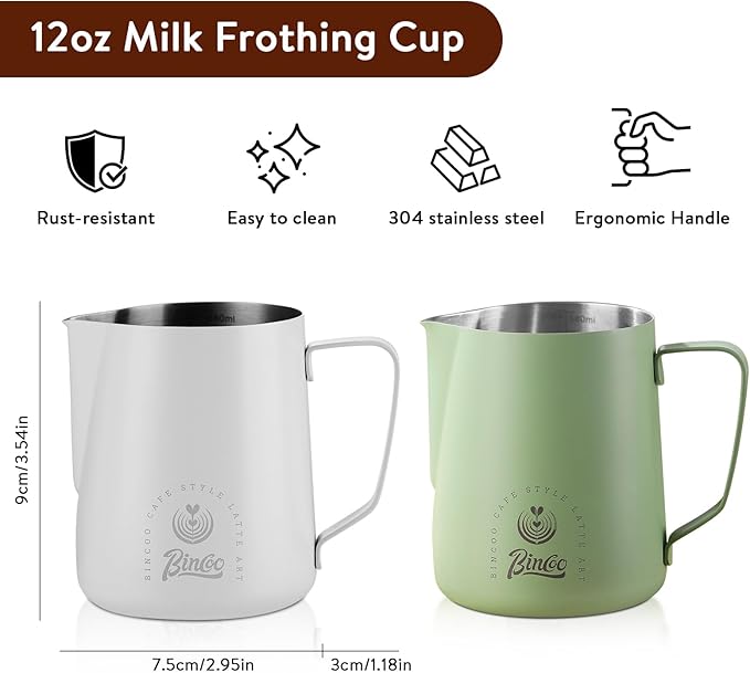 Milk Frothing Pitcher 350ml/12oz,Stainless Steel Latte Art Cup with Dual Arc Spout,Sharp Pouring Tip & Ergonomic Handle for Espresso Coffee Latte Cappuccino