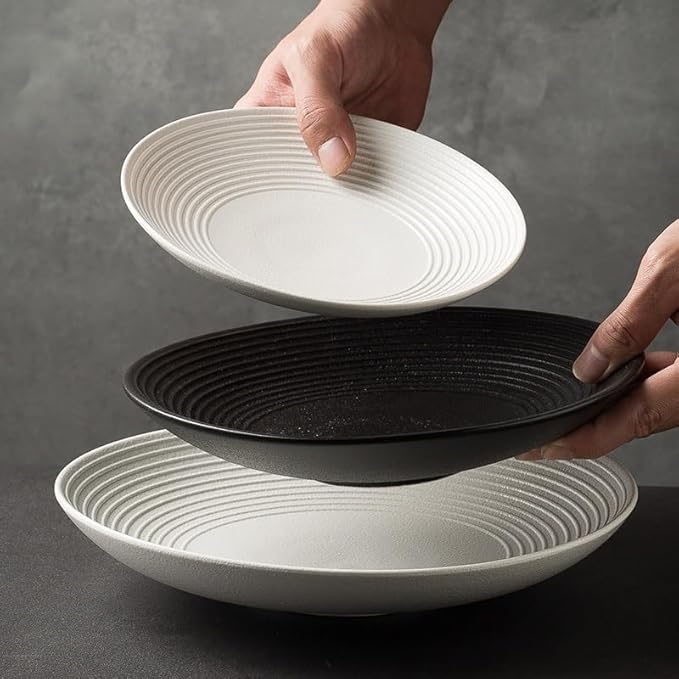 Dinner Plates Round Moon Deep Plate Ceramic Appetizer Pasta Home Salad Large Soup Bowl Restaurant Tableware Western Food Kitchen Kitchen Salad Bowl