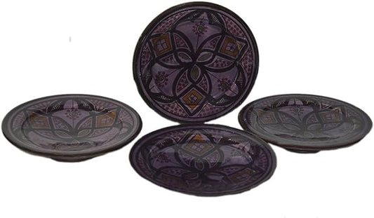 Moroccan Ceramic Plates Handmade Appetizer Tapas Serving Set Of Four Purple