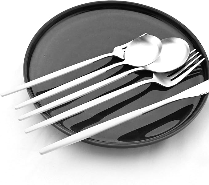 Gugrida 20-Piece Silverware Set 18/10,Flatware Set, Silver White, Stainless Steel Tableware Cutlery Set for 4,Dishwasher-Safe