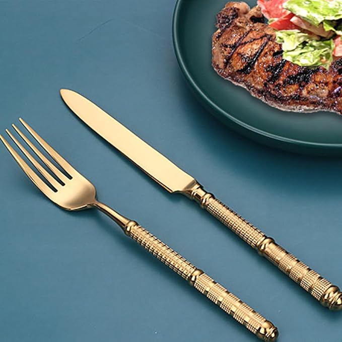 Gold 20 Piece Silverware Set Service for 4,Premium Stainless Steel Flatware Set Vintage Embossed Cutlery Utensil Set Home Kitchen Eating Tableware Set Include Fork Knife Spoon Set Dishwasher Safe