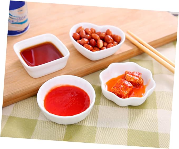 OUNONA 2PCS Square White Ceramic Dipping Dishes Mini Appetizer Plates for Seasoning Sauce for Kitchen Use and Parties