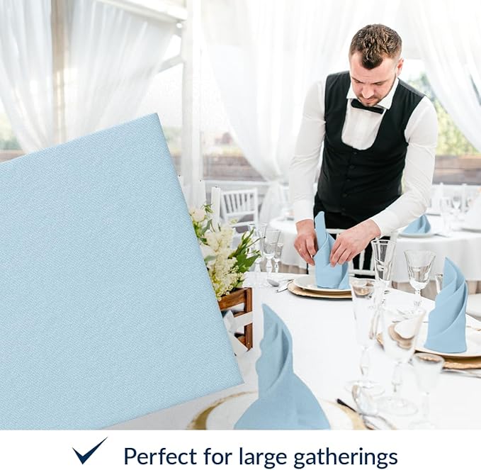 PAW - 50 Pieces Baby Blue Linen-Feel Paper Napkins 16" x 16", Monocolor Disposable Cloth-Like Napkins, Light Blue Dinner Napkins for Baby Shower, Gender Reveal Party, Wedding, Picnic