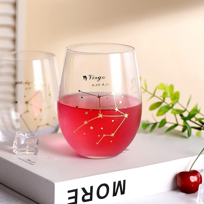 HOHY Virgo Zodiac Wine Glass 20 Oz, Virgo Zodiac Birthday Horoscope Gifts for Women, Birthday Wine Glass Astrology Constellation Christmas Gifts for Women, Constellation Wine Glasses Golden