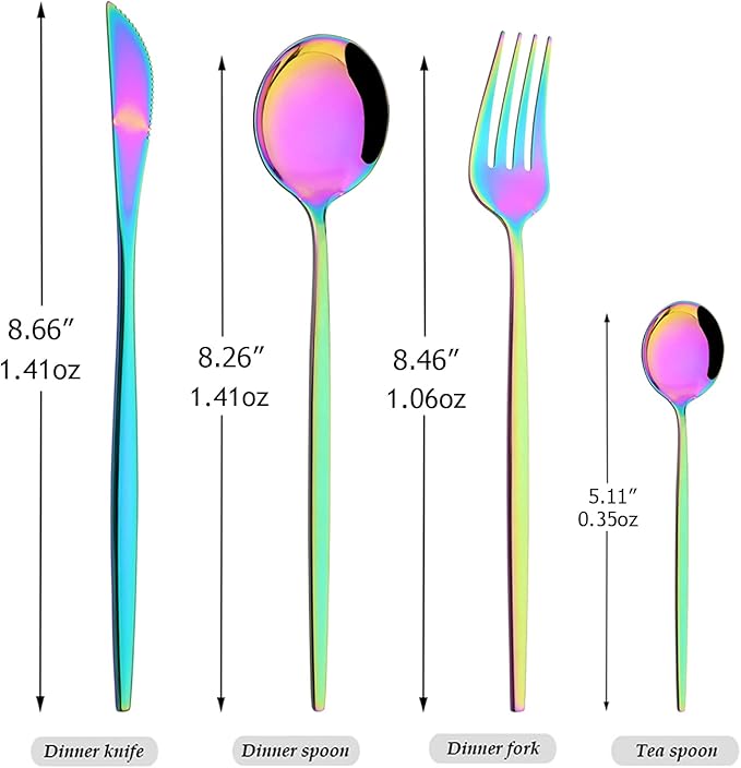 32 Piece Basic Silverware Set, 100% Stainless Steel Tableware Kitchen Silverware Ideal For Wedding/Party/Restaurant/Home, Service For 8, Mirror Stain - Rainbow