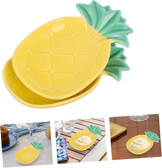 STOBAZA 2pcs Ceramic Pineapple Shape Dipping Dishes for Seasoning Stylish Appetizer Plates Home Kitchen Decor for Sauces and Condiments and Healthy Ceramic Material
