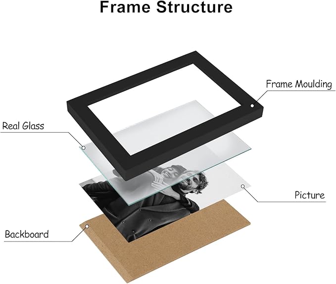4x6 Double Horizontal Hinged Picture Frame Folding Photo Frame in Black Pine Wood with Real Glass for Tabletop P-HEI-2H46