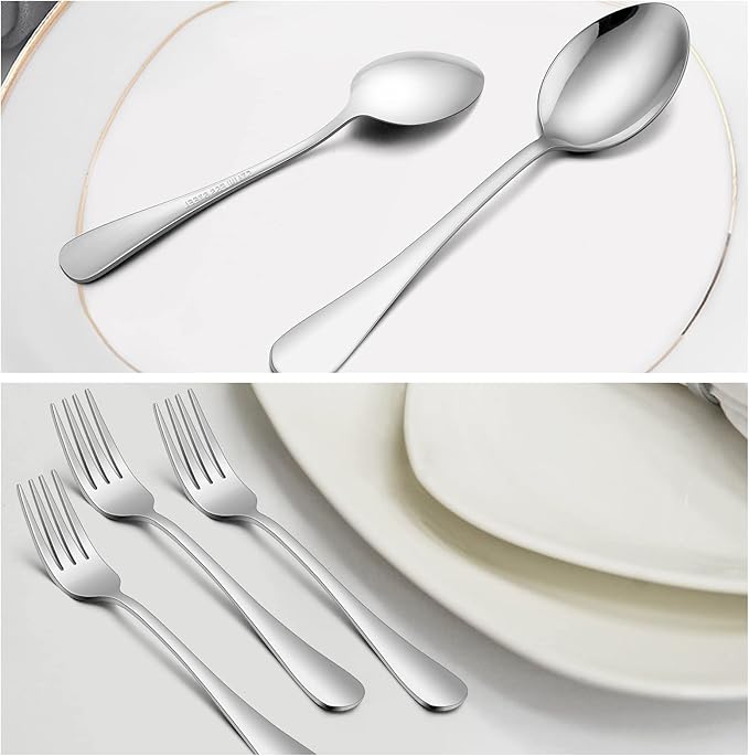 HaWare 24-piece Forks and Spoons (8 Inches) Silverware Set, 18/0 Stainless Steel Serving Flatware Cutlery for Home, Kitchen and Restaurant, Mirror Polished, Dishwasher Safe