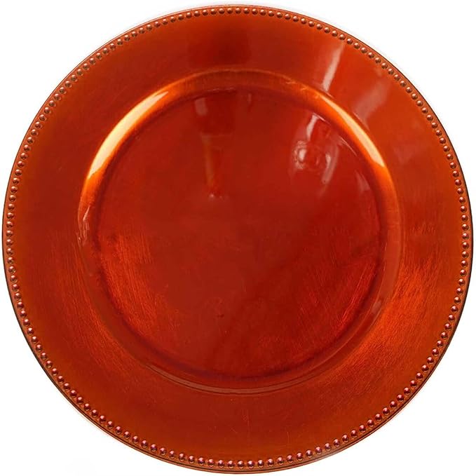 13" Charger Plates -Set of 12 - Acrylic Orange Round Beaded Disposable Chargers, Ideal for Dinner Party Wedding Bulk Events Tabletop Decoration