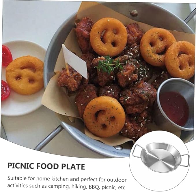 IMIKEYA Double Handles Stainless Steel Dinner Plate Non-breakable Serving Tray for Food Restaurant Hotel Party