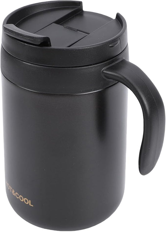 Irishom Portable Coffee Maker Stainless Steel Vacuum Insulated Travel Coffee Dripper Set Double Mesh Filter Foldable Design for Camping Office Backpacking (Black)