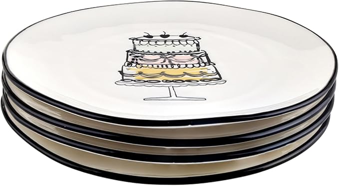 Santa Barbara Design Studio Appetizer Plate Set - 6" Ceramic Dessert Plates White with Gold, 4-Count, Birthday Cake
