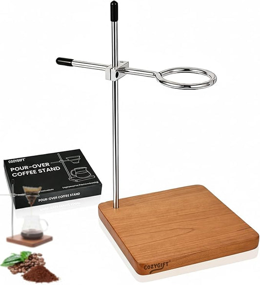 Pour Over Coffee Stand with Solid Cherry Base, Adjustable Coffee Dripper Stand, Wooden Brewing Station, Cone Holder, Elegant Gift for Brew Enthusiasts, Home Barista & Kitchen Décor
