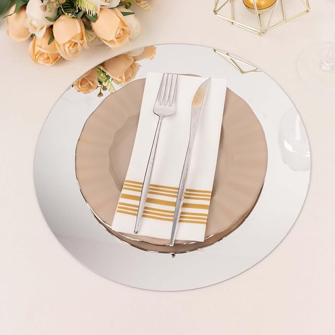 Efavormart 10 Pack Silver Mirror Plastic Charger Plates for Table Setting, 13" Lightweight Round Decorative Dining Plate Chargers
