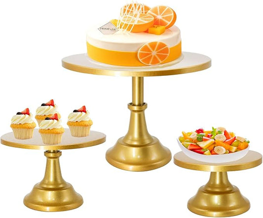 3 Set Gold Cake Stand，Display Plate Dessert Cupcake Pastry Candy for Party，Elegant Round Cylinder Columns tables for Weddings Cake Stands，Birthday Party